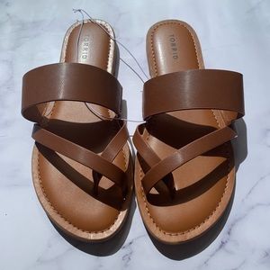 Brown Crisscross Slide Sandal (WIDE WIDTH)